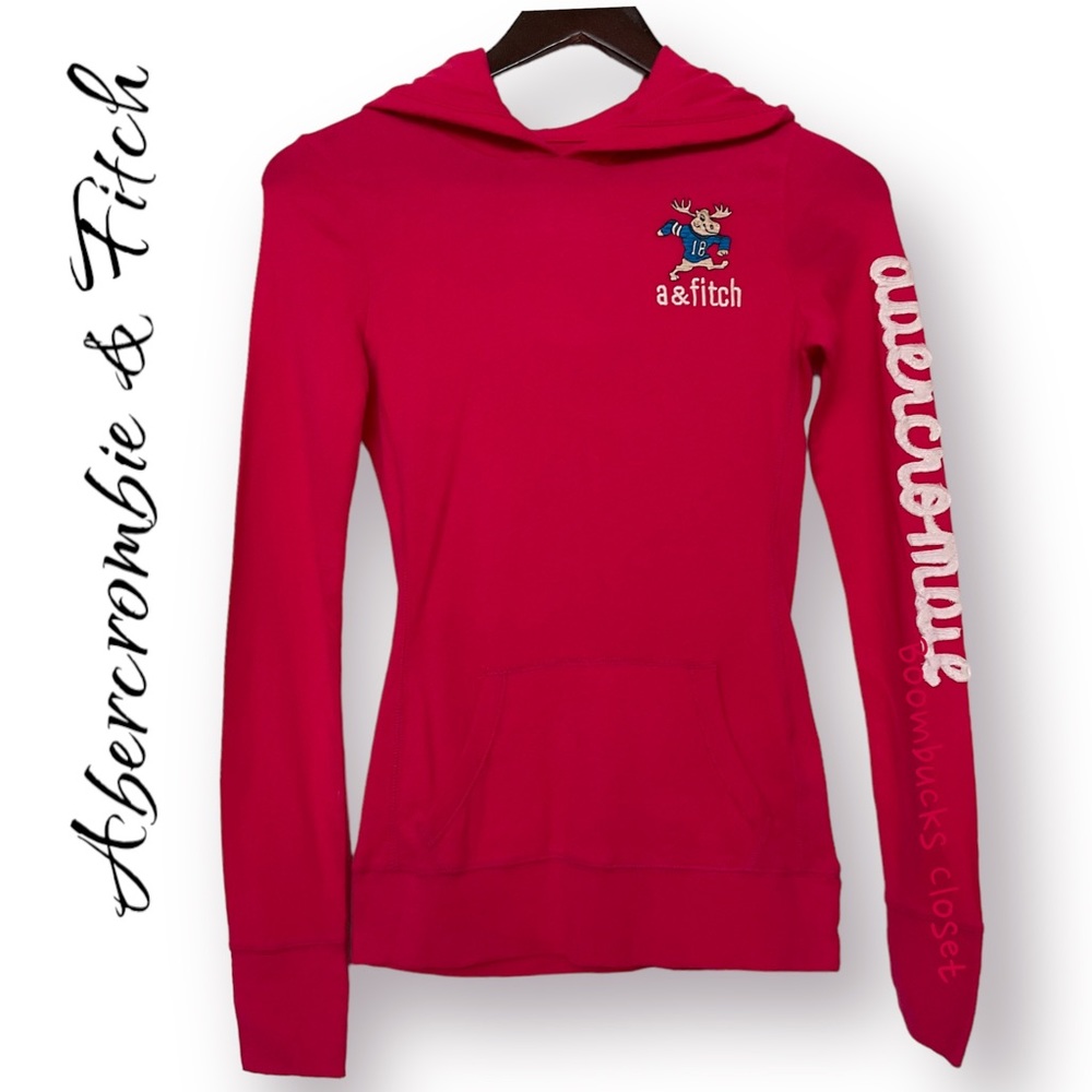 Abercrombie Long Sleeves Tee with Hoodie Embroidered. Large Pink